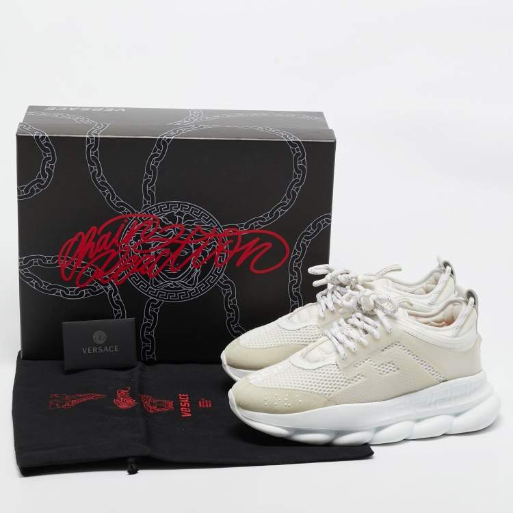 Pre Owned Versace White Suede and PVC Chain Reaction Sneakers Size 40