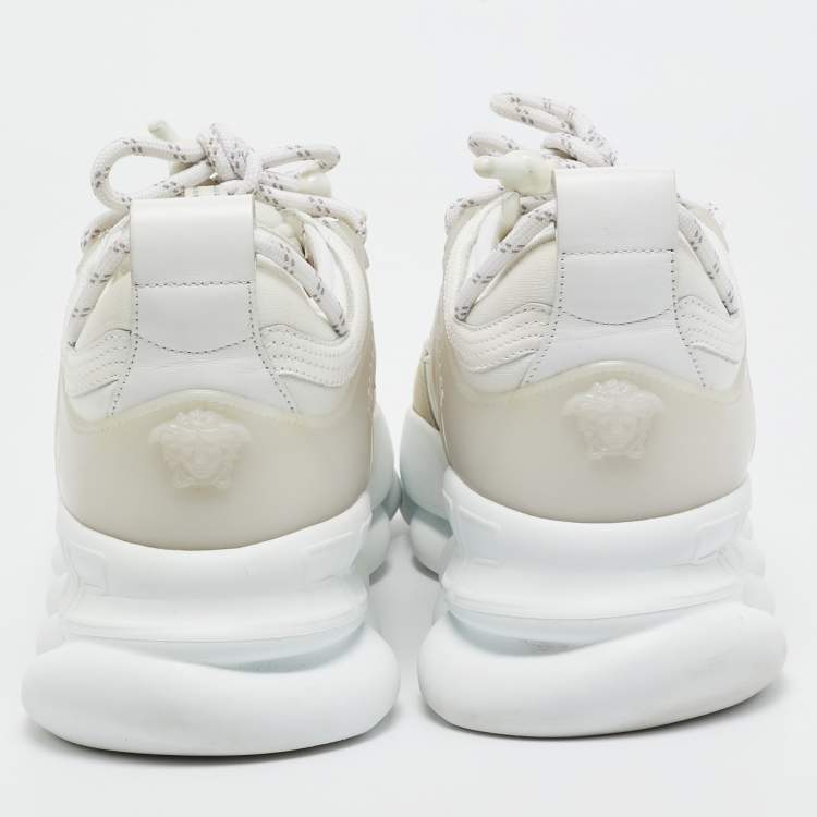 Pre Owned Versace White Suede and PVC Chain Reaction Sneakers Size 40