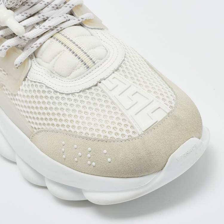 Pre Owned Versace White Suede and PVC Chain Reaction Sneakers Size 40