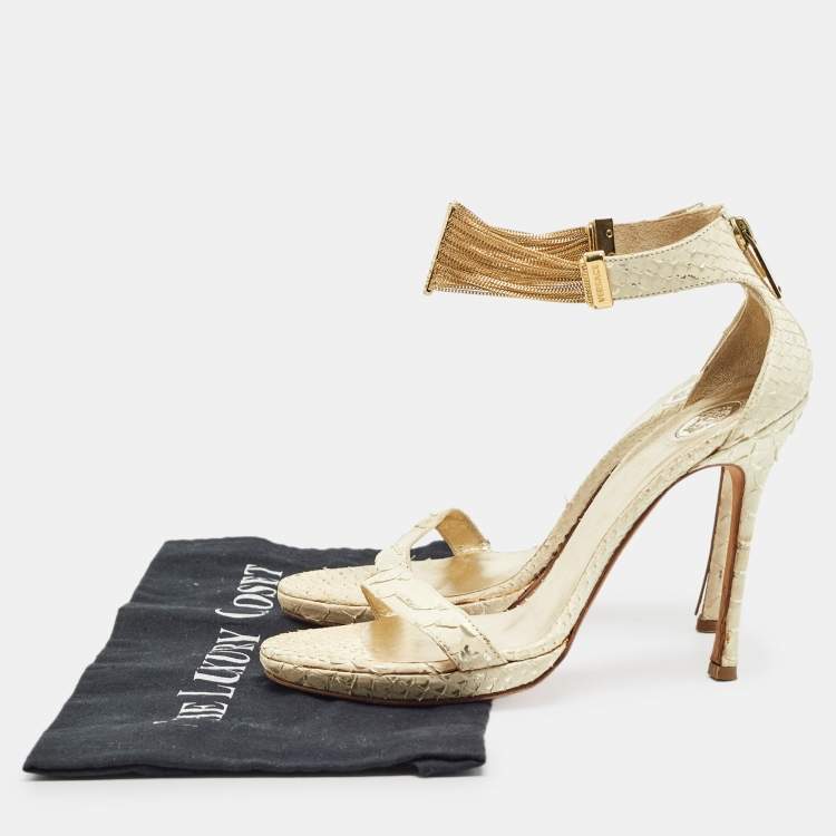 Pre Owned Versace Cream Python Ankle Strap Sandals Size 39