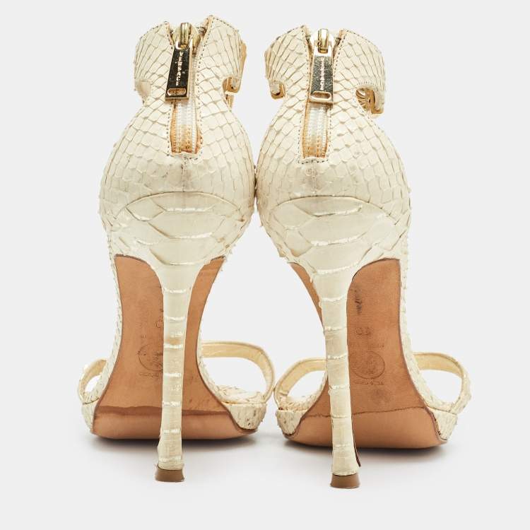 Pre Owned Versace Cream Python Ankle Strap Sandals Size 39