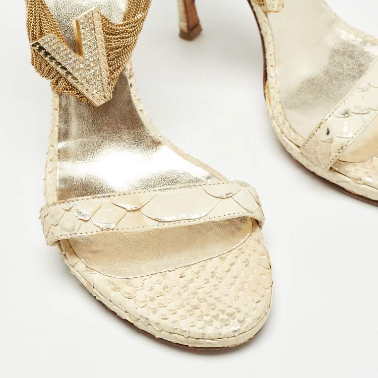 Pre Owned Versace Cream Python Ankle Strap Sandals Size 39