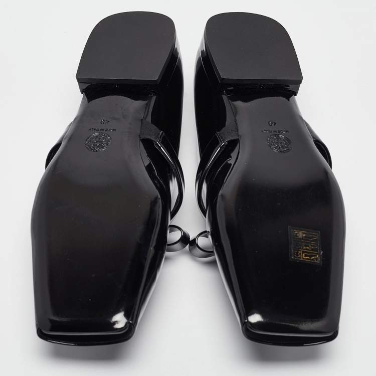 Pre Owned Versace Black Patent Leather Marry Jane Ballet Flats Size 40