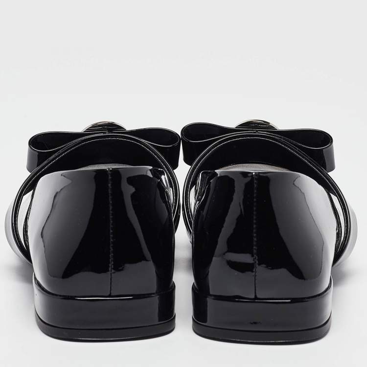 Pre Owned Versace Black Patent Leather Marry Jane Ballet Flats Size 40