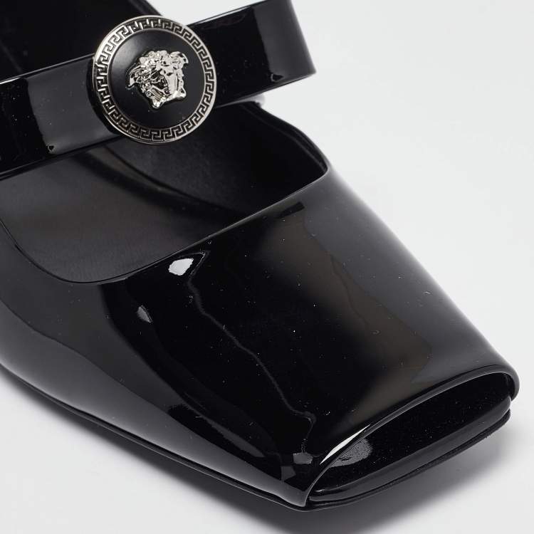 Pre Owned Versace Black Patent Leather Marry Jane Ballet Flats Size 40