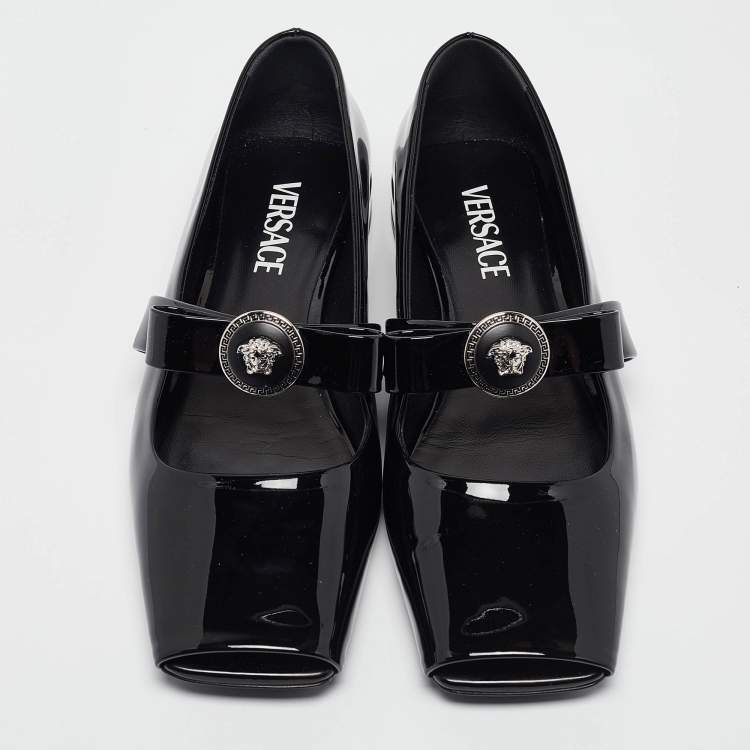 Pre Owned Versace Black Patent Leather Marry Jane Ballet Flats Size 40