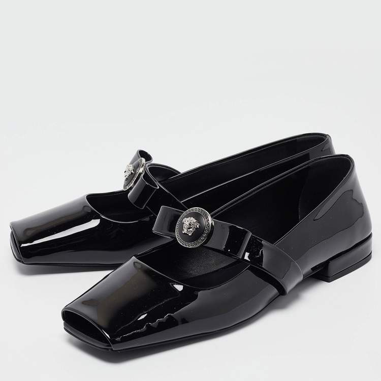 Pre Owned Versace Black Patent Leather Marry Jane Ballet Flats Size 40