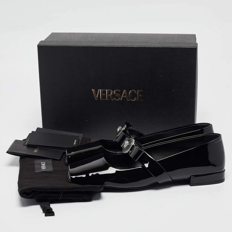 Pre Owned Versace Black Patent Leather Marry Jane Ballet Flats Size 40