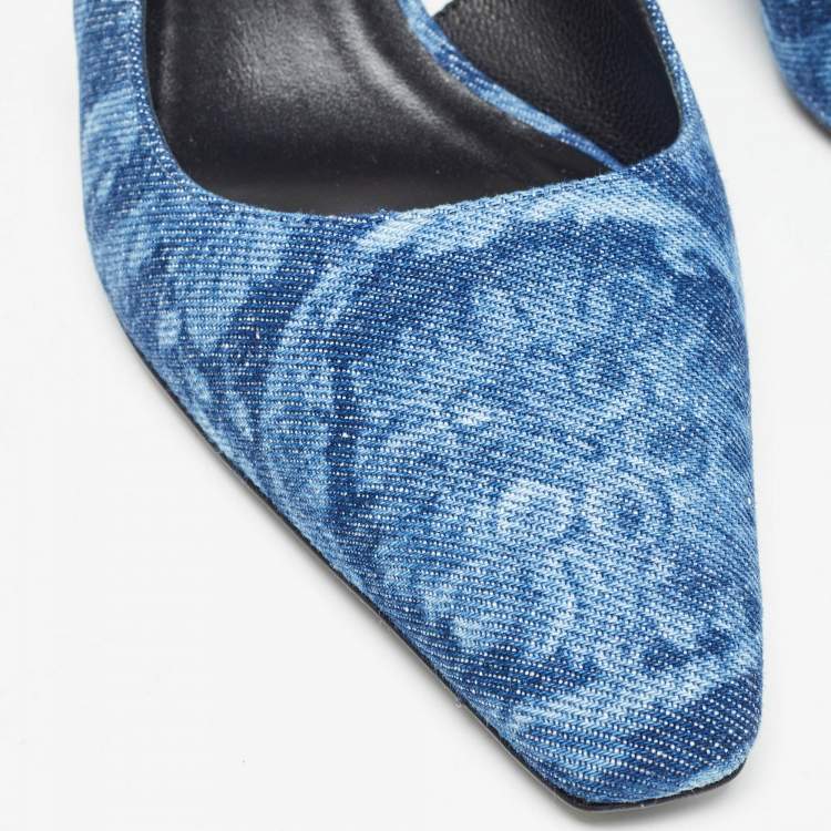 Pre Owned Versace Blue Denim Medusa '95 Barocco Slingback Pumps Size 41