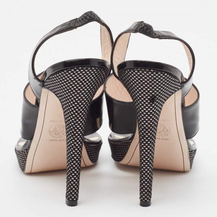 مملوكة مسبقًا Versace Black Patent Leather Medusa Slingback Sandals Size 38