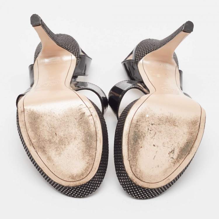 مملوكة مسبقًا Versace Black Patent Leather Medusa Slingback Sandals Size 38