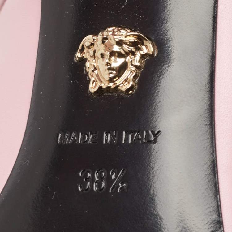 Pre Owned Versace Pink Leather Medusa Pointed Toe Pumps Size 38.5