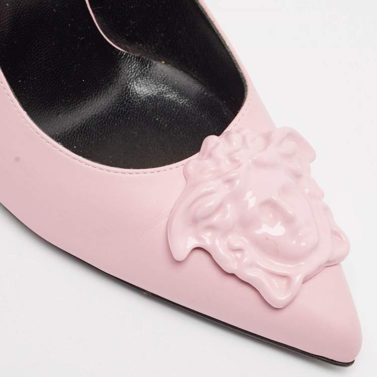 Pre Owned Versace Pink Leather Medusa Pointed Toe Pumps Size 38.5