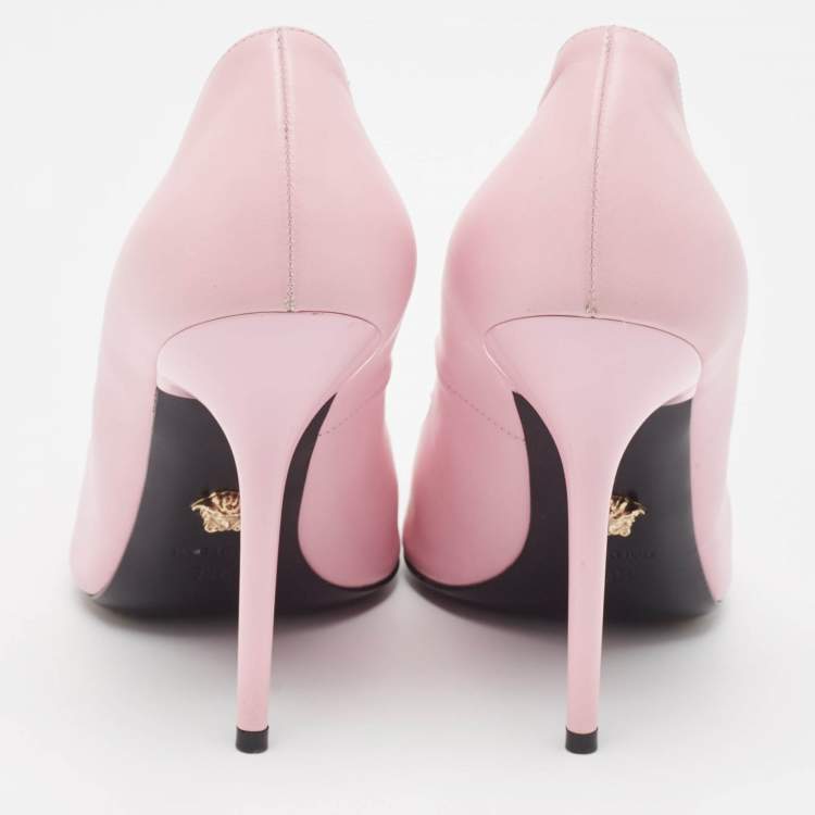 Pre Owned Versace Pink Leather Medusa Pointed Toe Pumps Size 38.5