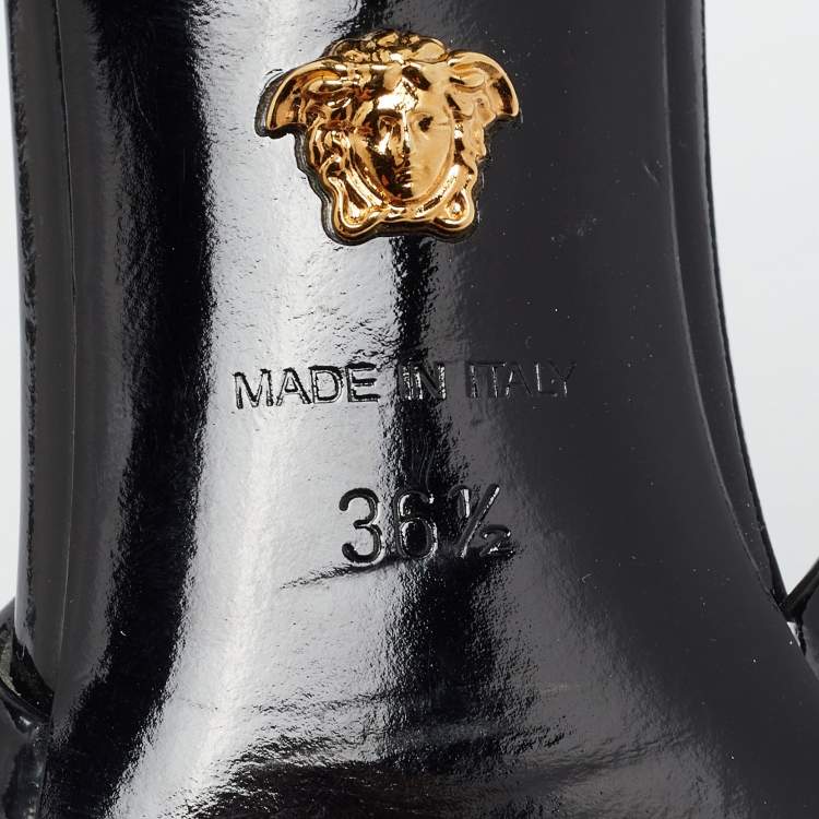 Pre Owned Versace Black Patent  La Medusa Slingback Pumps Size 36.5