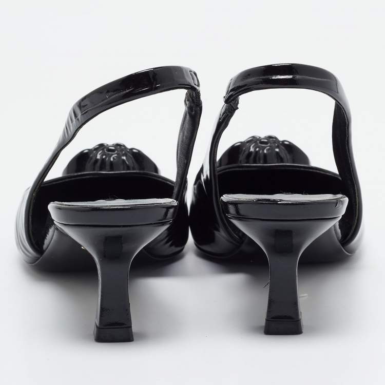 Pre Owned Versace Black Patent  La Medusa Slingback Pumps Size 36.5