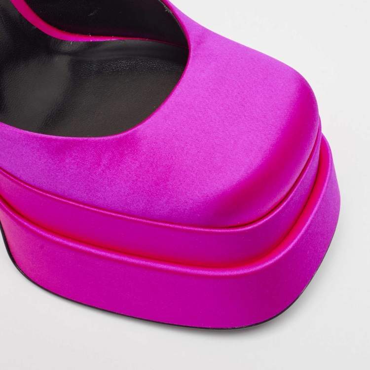 Pre Owned Versace Purple Satin Medusa Block Heel Pumps Size 38