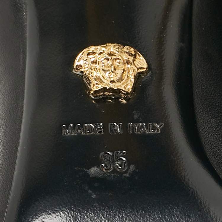 Pre Owned Versace Black Leather Medusa Head Ankle Booties Size 35