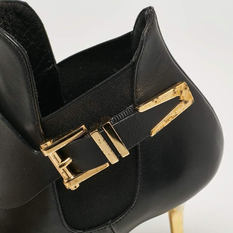 Pre Owned Versace Black Leather Medusa Head Ankle Booties Size 35