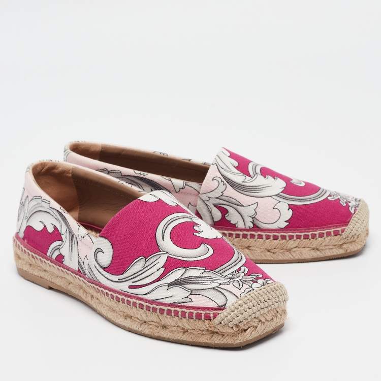 Pre Owned Versace Multicolor Canvas Espadrille Flats Size 37
