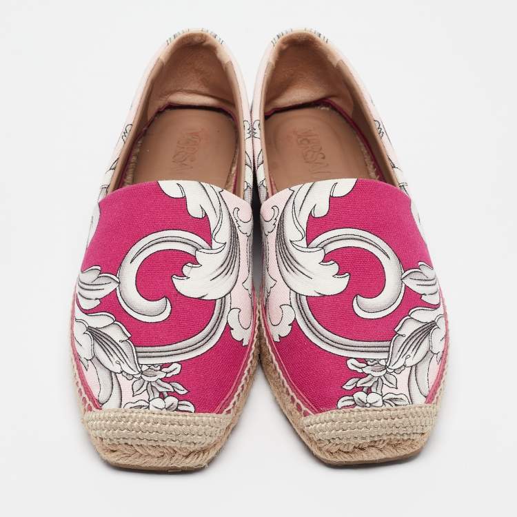 Pre Owned Versace Multicolor Canvas Espadrille Flats Size 37