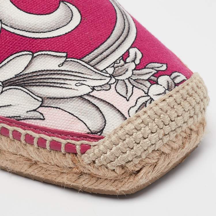 Pre Owned Versace Multicolor Canvas Espadrille Flats Size 37
