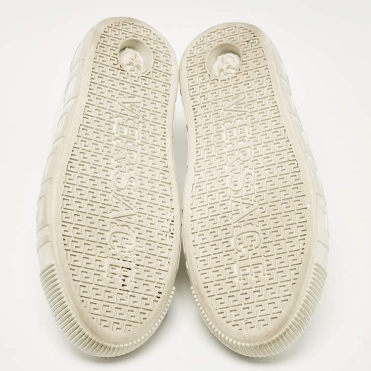 Pre Owned Versace White/Gold Leather Greca Low Top Sneakers Size 40