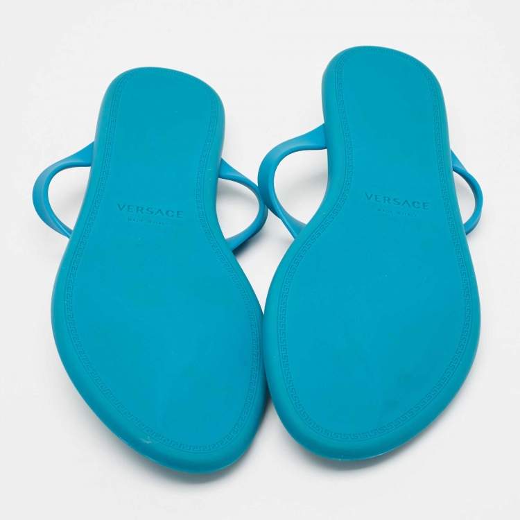 Pre Owned Versace Blue Rubber Thong Sandals Size 40