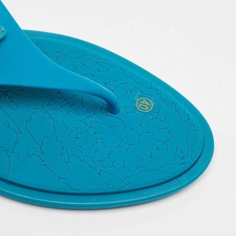 Pre Owned Versace Blue Rubber Thong Sandals Size 40