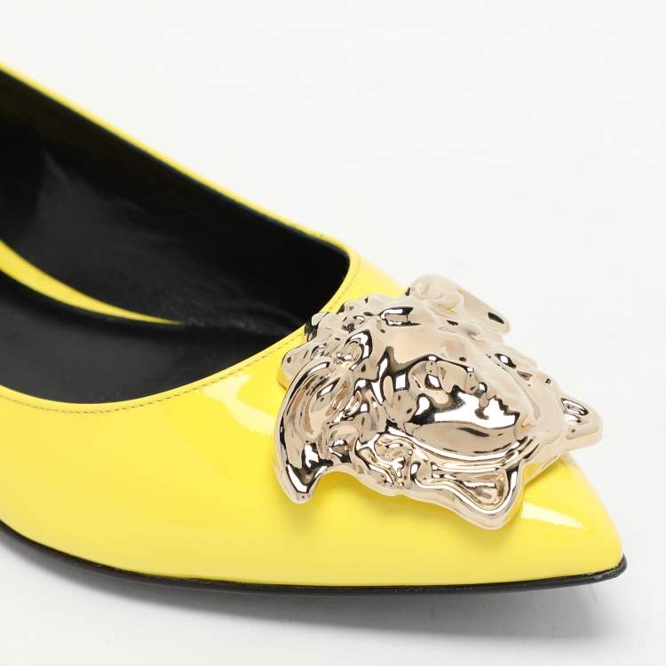 Pre Owned Versace Yellow Patent Leather Medusa Ballet Flats Size 37.5