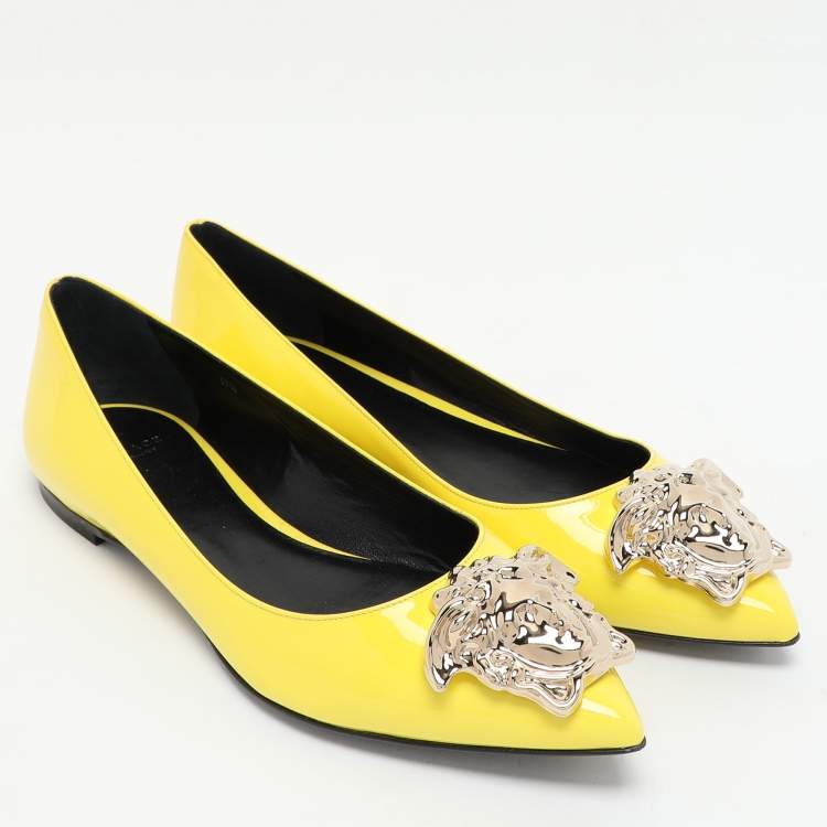 Pre Owned Versace Yellow Patent Leather Medusa Ballet Flats Size 37.5