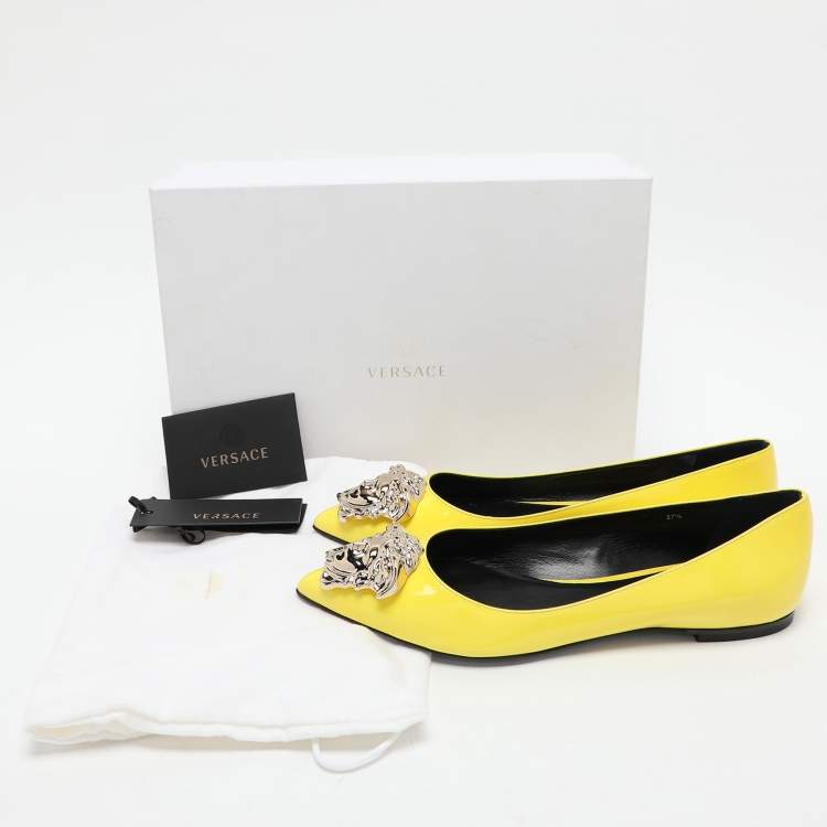 Pre Owned Versace Yellow Patent Leather Medusa Ballet Flats Size 37.5