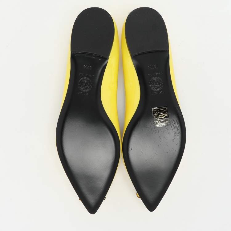 Pre Owned Versace Yellow Patent Leather Medusa Ballet Flats Size 37.5