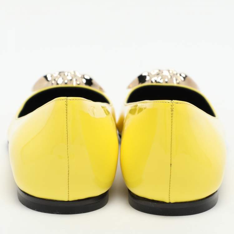 Pre Owned Versace Yellow Patent Leather Medusa Ballet Flats Size 37.5