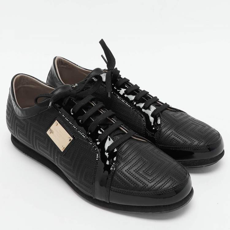 Pre Owned Versace Black Patent and Leather Low Top Sneakers Size 40