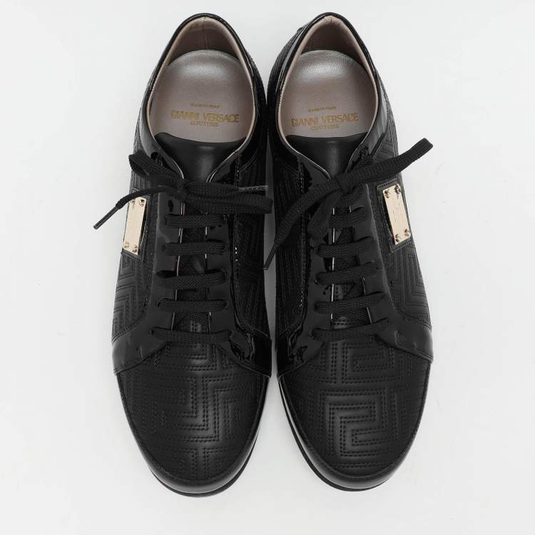 Pre Owned Versace Black Patent and Leather Low Top Sneakers Size 40