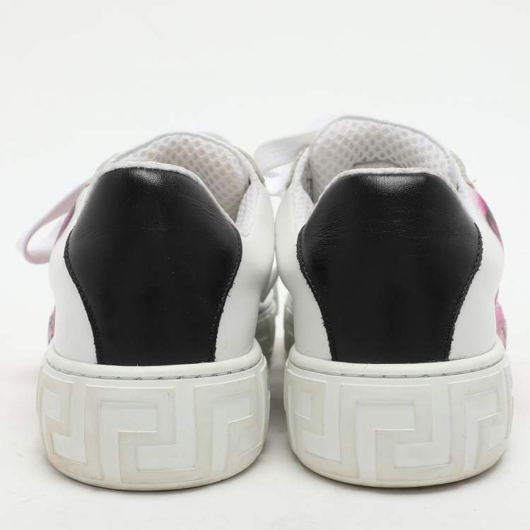 Pre Owned Versace White Leather La Greca Low Top Sneakers Size 35
