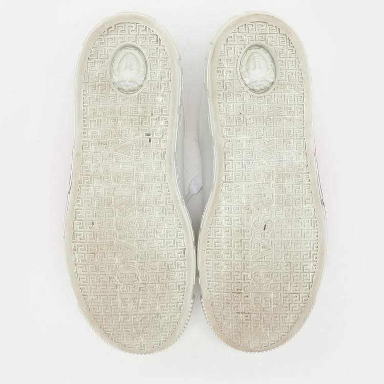 Pre Owned Versace White Leather La Greca Low Top Sneakers Size 35