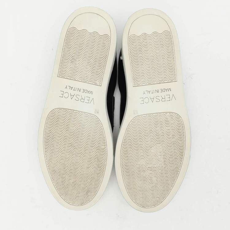 Pre Owned Versace Black Leather Medusa Slip On Sneakers Size 37