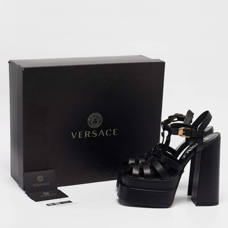 Pre Owned Versace Black Leather La Medusa Platform Sandals Size 40
