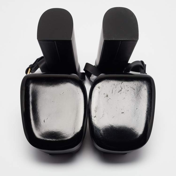Pre Owned Versace Black Leather La Medusa Platform Sandals Size 40