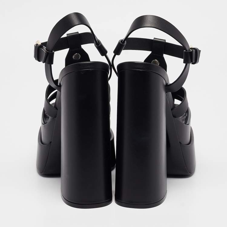 Pre Owned Versace Black Leather La Medusa Platform Sandals Size 40