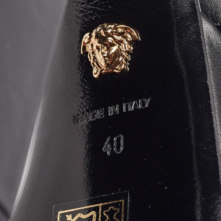 Pre Owned Versace Black Leather La Medusa Platform Sandals Size 40