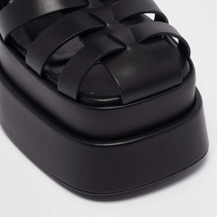 Pre Owned Versace Black Leather La Medusa Platform Sandals Size 40