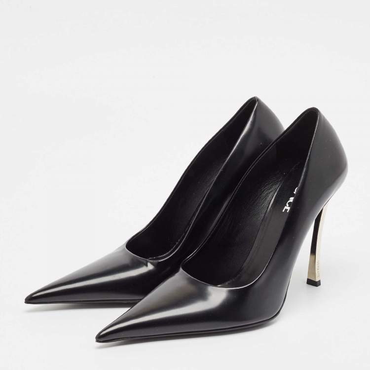 Pre Owned Versace Black Leather Pin-Point Pumps Size 41