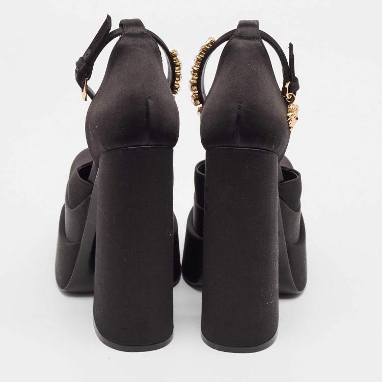 Pre Owned Versace Black Satin Medusa Aevitas Double Platform Pumps Size 35