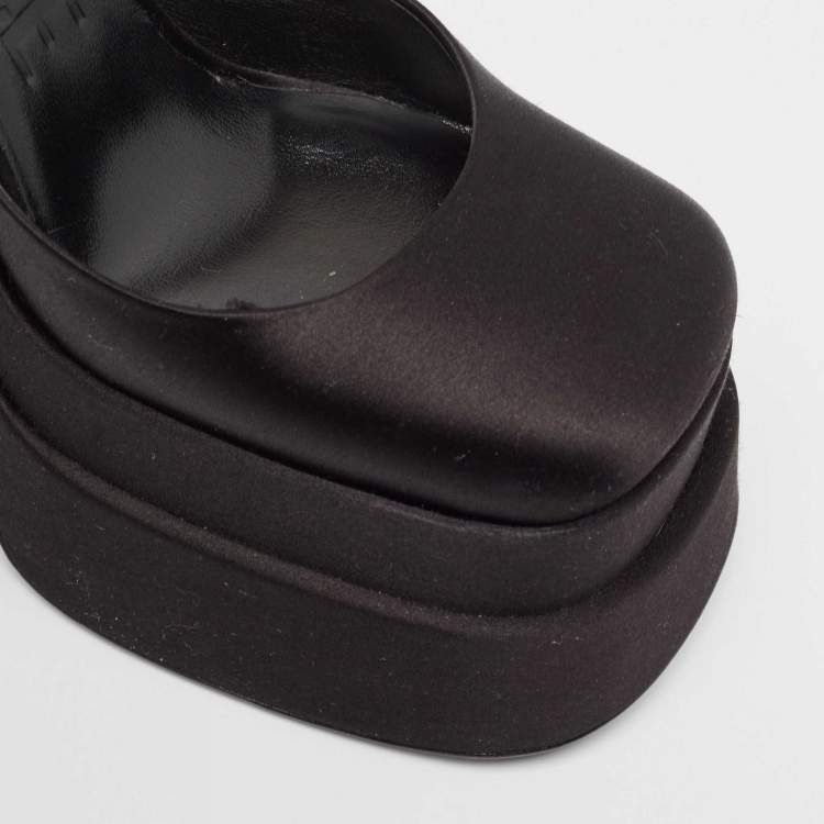 Pre Owned Versace Black Satin Medusa Aevitas Double Platform Pumps Size 35