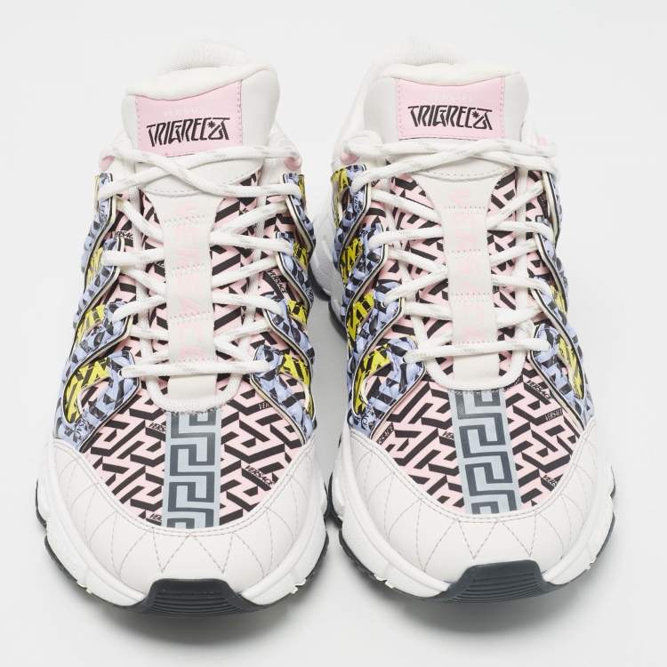 Pre Owned Versace Multicolor Leather and Fabric Trigreca Sneakers Size 41