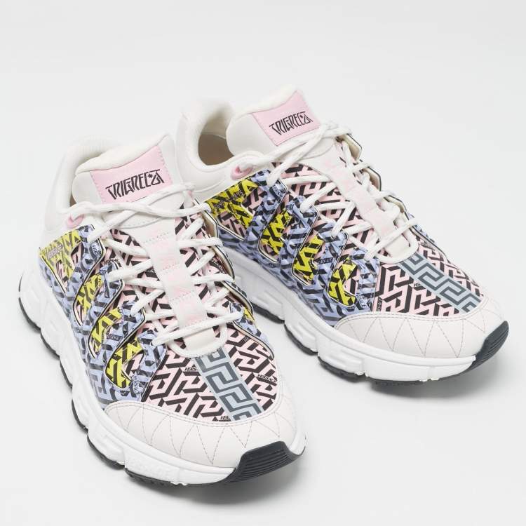 Pre Owned Versace Multicolor Leather and Fabric Trigreca Sneakers Size 41