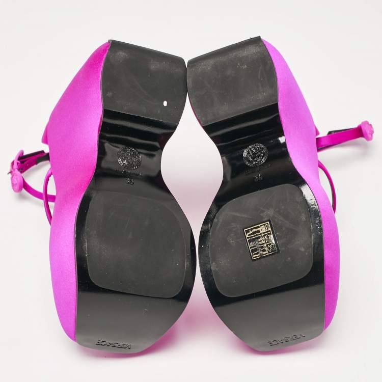 Pre Owned Versace Pink Satin Triplatform Sandals Size 36